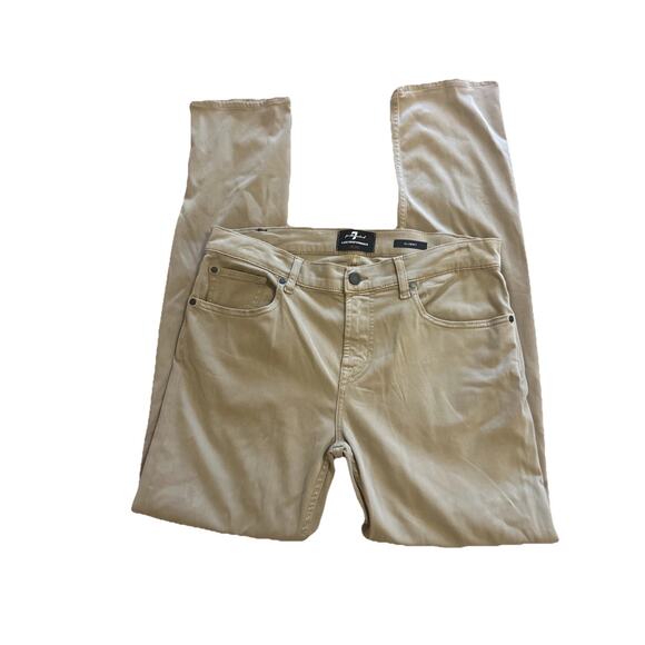 7 For‎ All Mankind Slimmy Mens 38x32 Tan Straight Canvas Pants Luxe Performance - Picture 1 of 11